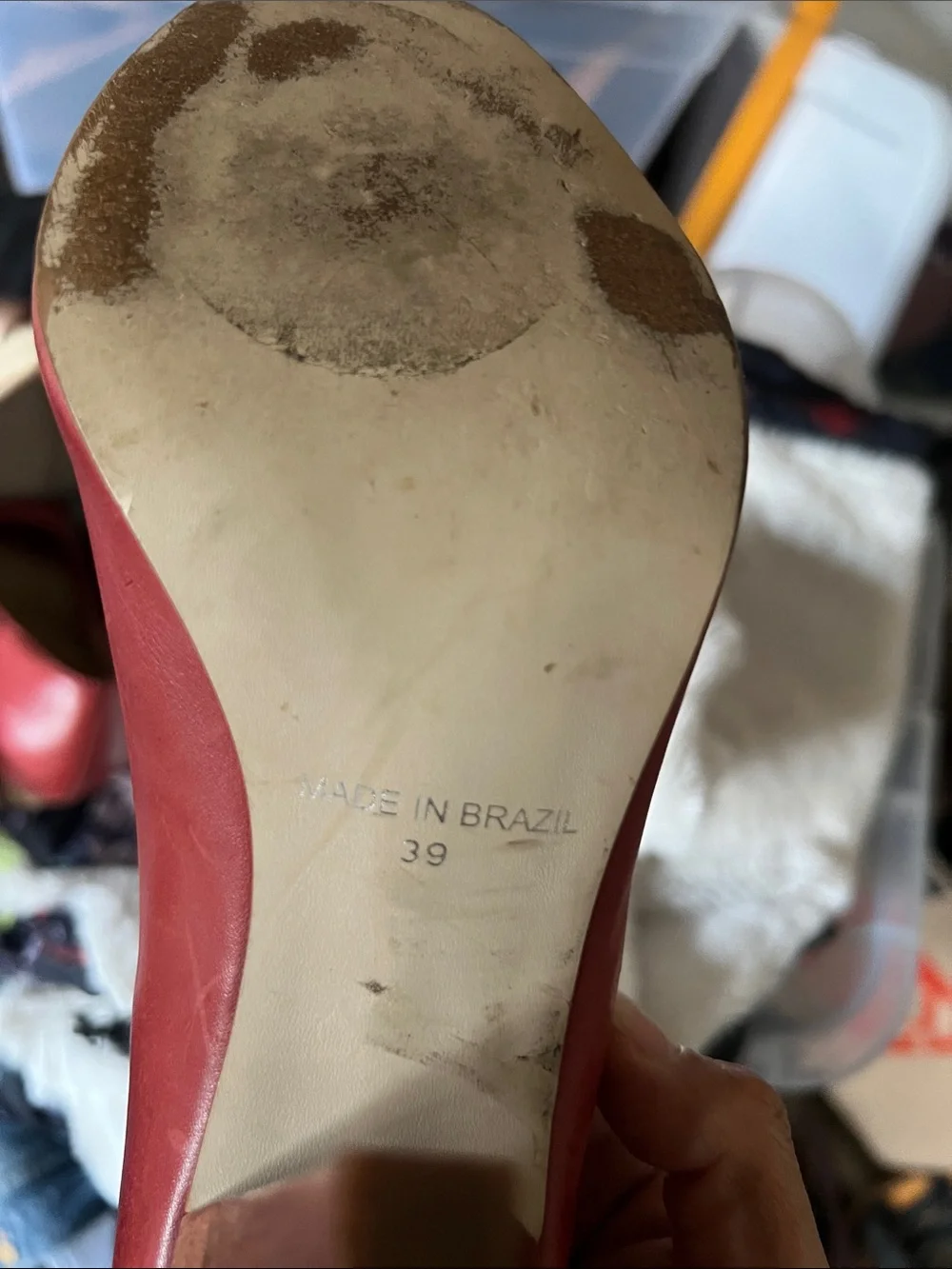 ALDO Coral Red Peep Toe Leather Block Heel Pumps Size 39